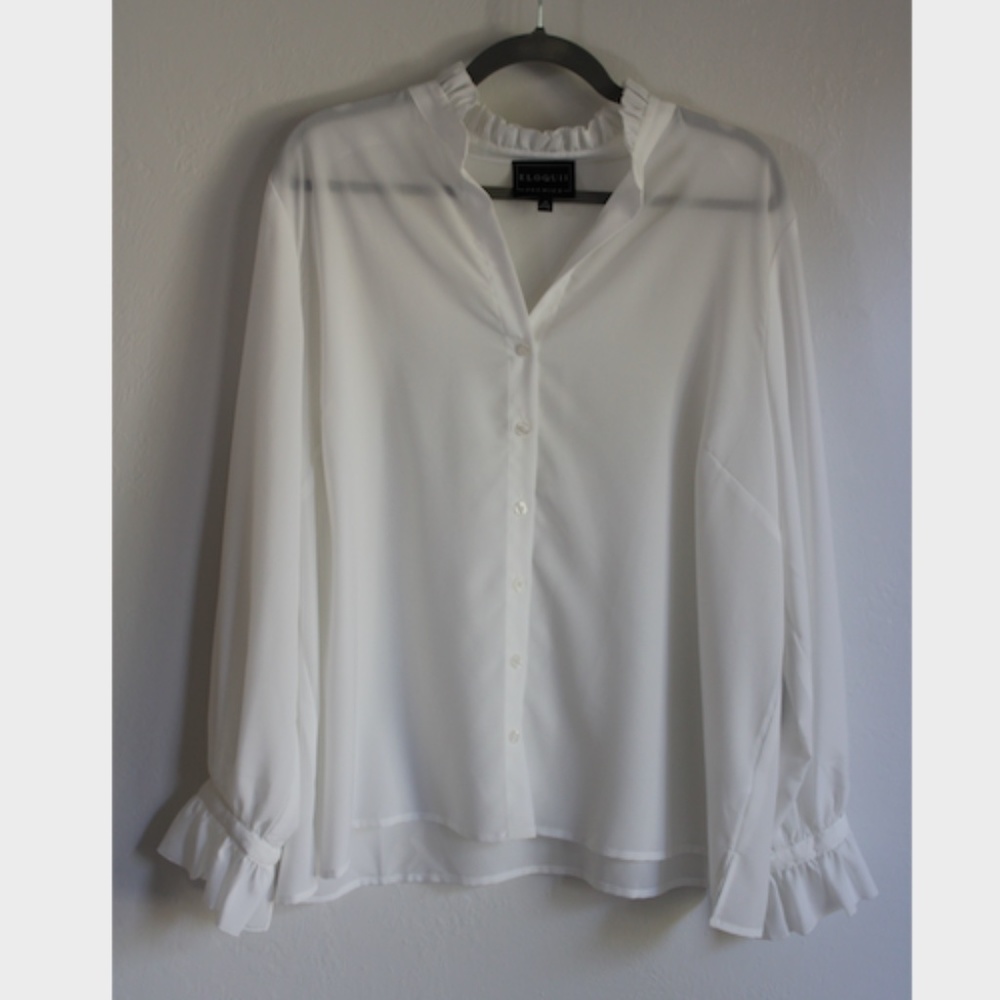 White Blouse with Ruffled Collar